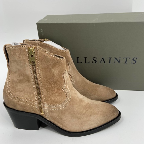 All Saints Shoes - Allsaints Carlotta Suede Zip Ankle Bootie Leather Boot 2" Heel Women's Size 6